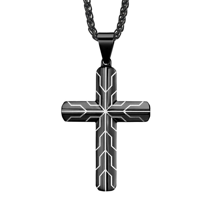 Christianartworkshop Gloss Blue Lightning Pattern Engraved Cross Pendant Necklace: Timeless Emblem of Gentle Heavenly Guardianship - Black - image 4