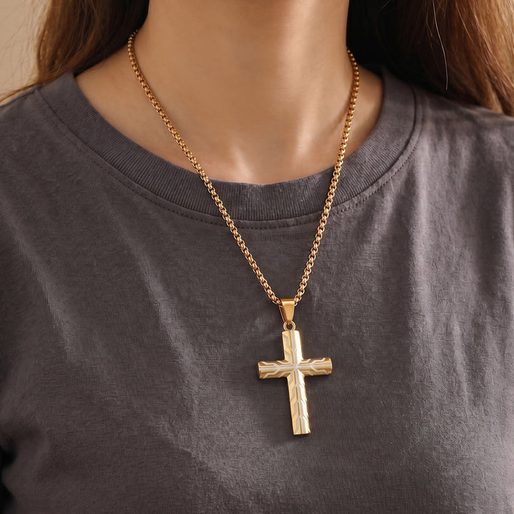 Christianartworkshop Gloss Blue Lightning Pattern Engraved Cross Pendant Necklace: Timeless Emblem of Gentle Heavenly Guardianship - image 7