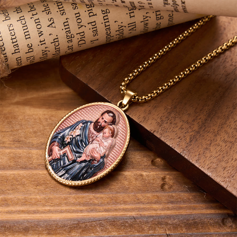 Christianartworkshop St. Joseph Oval Holy Image Pendant Necklace: Timeless Emblem of Gentle Heavenly Guardianship - image 2