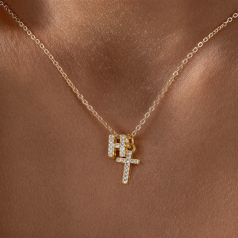 Christianartworkshop Custom Initial Letter A-Z Rhinestone Accent Cross Dual Charm Pendant Necklace: Timeless Emblem of Gentle Heavenly Guardianship - H - image 9