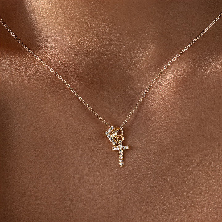 Christianartworkshop Custom Initial Letter A-Z Rhinestone Accent Cross Dual Charm Pendant Necklace: Timeless Emblem of Gentle Heavenly Guardianship - F - image 7
