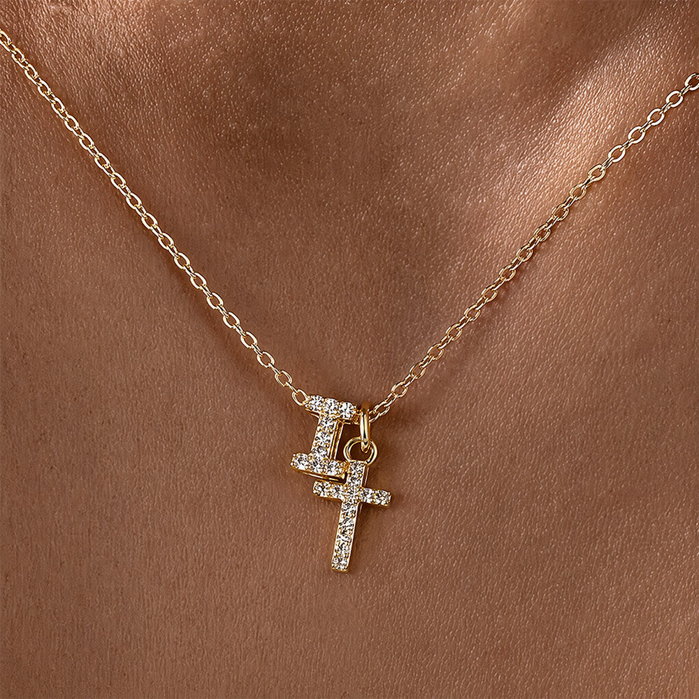 Christianartworkshop Custom Initial Letter A-Z Rhinestone Accent Cross Dual Charm Pendant Necklace: Timeless Emblem of Gentle Heavenly Guardianship - I - image 10