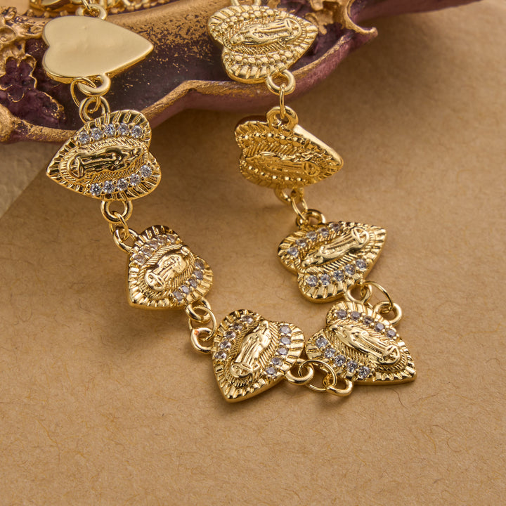 Christianartworkshop Our Lady of Guadalupe Heart Shaped Medallion Sparkle Trim Link Bracelet: Timeless Emblem of Gentle Heavenly Guardianship - image 5