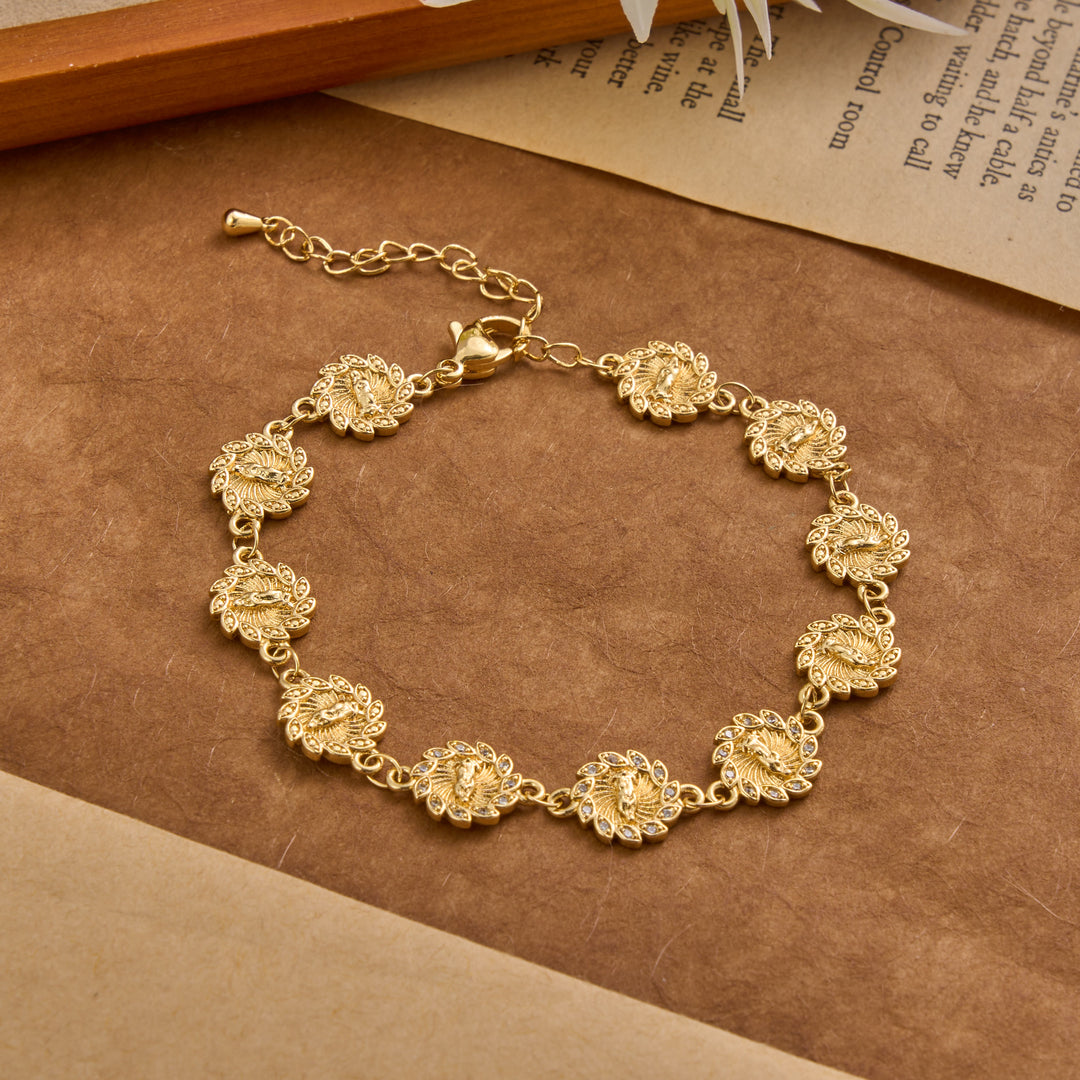 Christianartworkshop Our Lady of Guadalupe Radiant Petal Medallion Sparkle Trim Link Bracelet: Timeless Emblem of Gentle Heavenly Guardianship - Our Lady - image 0
