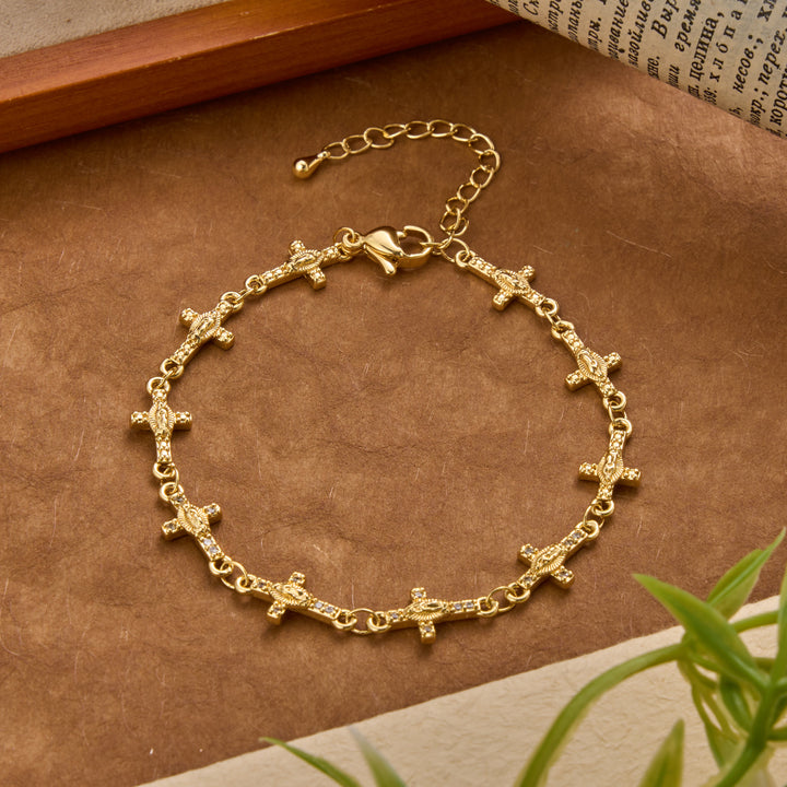 Christianartworkshop Our Lady of Guadalupe Inlaid Cross Sparkle Accent Link Bracelet: Timeless Emblem of Gentle Heavenly Guardianship - image 1