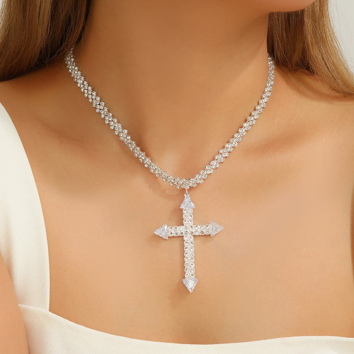 Christianartworkshop Multi-Style Radiant Arrow Tip Cross Full Sparkle Inlaid Tennis Chain Pendant Necklace: Timeless Emblem of Gentle Heavenly Guardianship - image 0