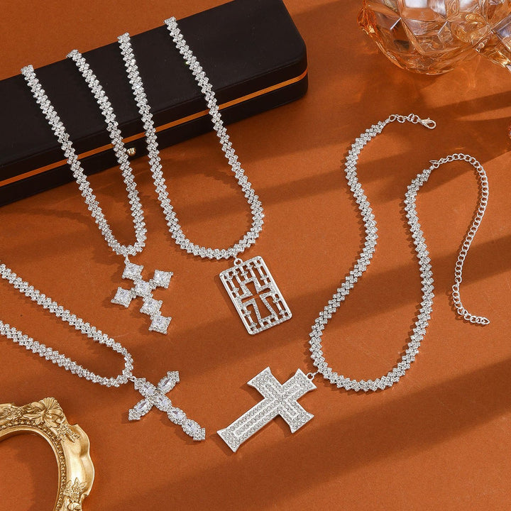 Christianartworkshop Multi-Style Radiant Arrow Tip Cross Full Sparkle Inlaid Tennis Chain Pendant Necklace: Timeless Emblem of Gentle Heavenly Guardianship - image 1