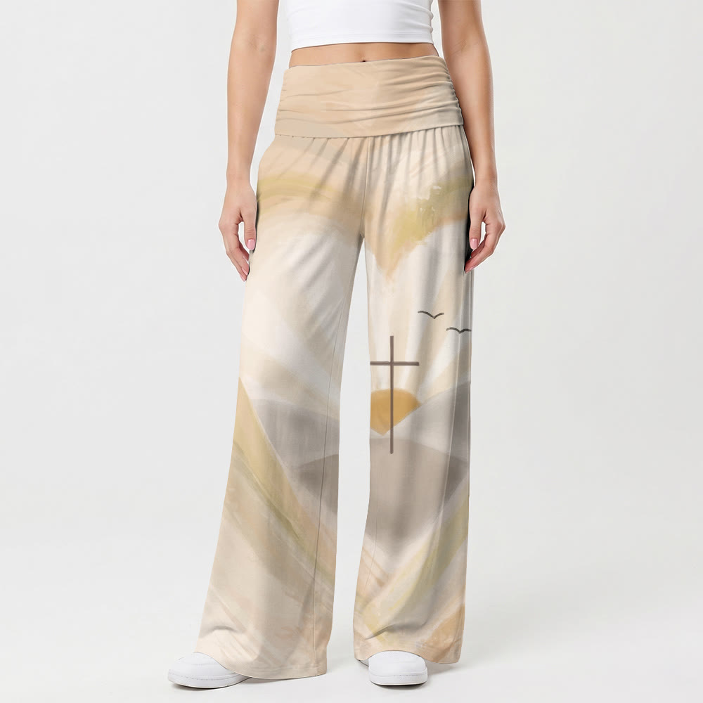 Christianartworkshop Watercolor Heart Halo Cross Seagull Sunrise Landscape High Waist Wide Leg Pants - image 1