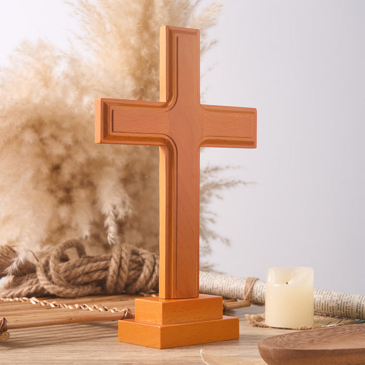 Christianartworkshop Wooden Cross Desktop Ornament with Base: A Subtle Sign of Spiritual Serenity - image 1