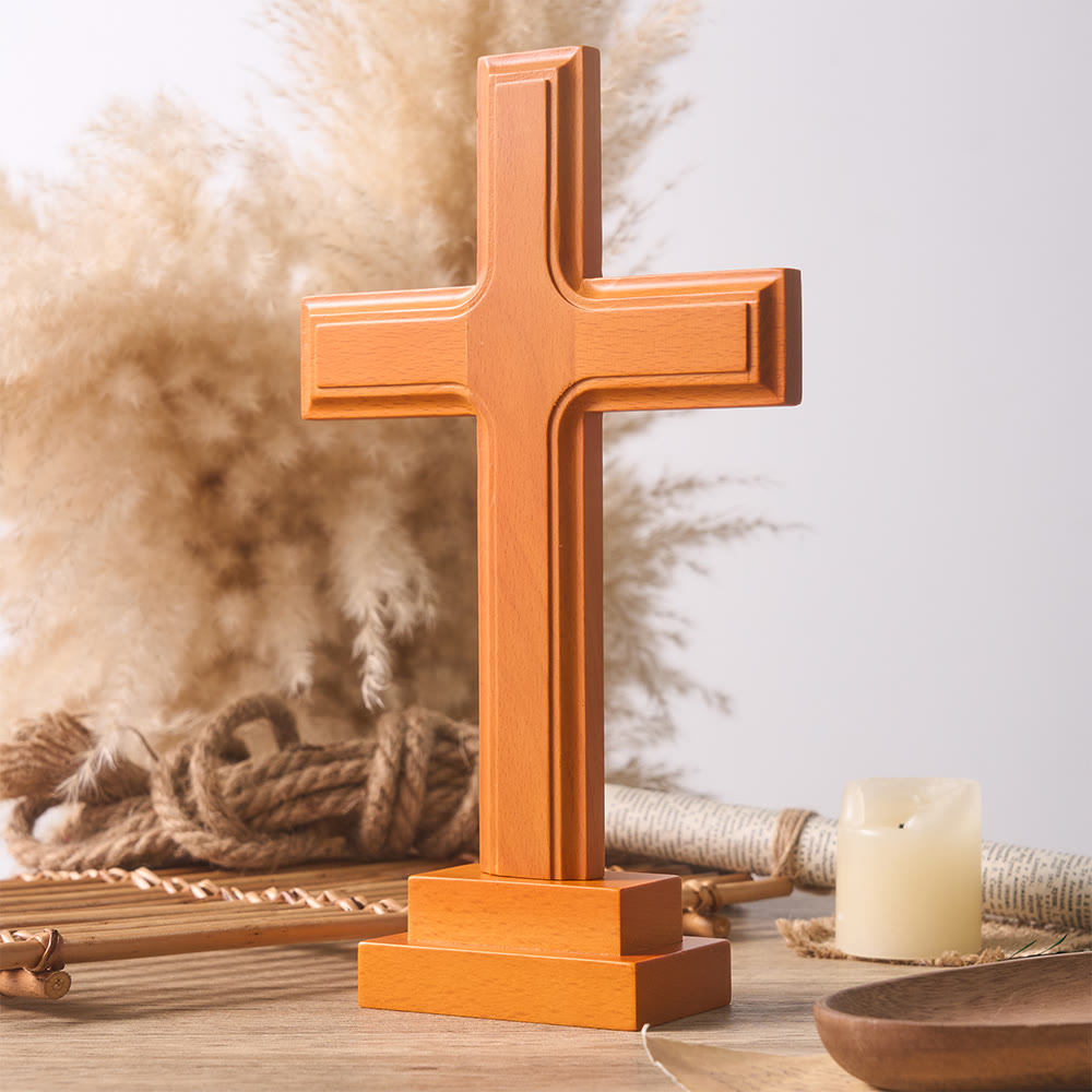 Christianartworkshop Wooden Cross Desktop Ornament with Base: A Subtle Sign of Spiritual Serenity - image 2