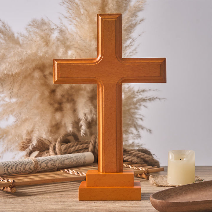 Christianartworkshop Wooden Cross Desktop Ornament with Base: A Subtle Sign of Spiritual Serenity - Cross - image 0