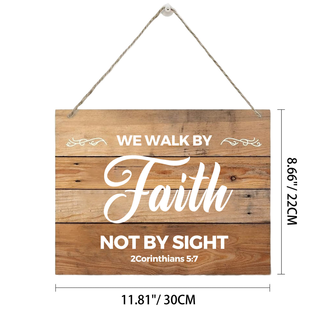 Christianartworkshop 2 Corinthians 5:7 Bible Verse Rustic Wooden Hanging Wall Decor: Emblem of Devotional Belief - 11.81''*10.24''*0.2''/30*22*0.5cm - image 4