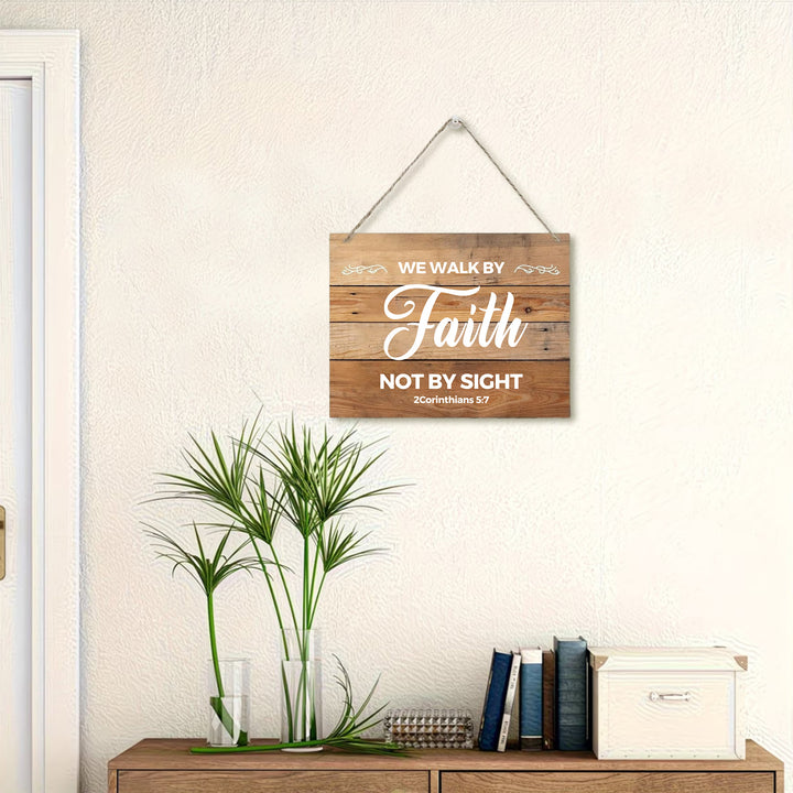 Christianartworkshop 2 Corinthians 5:7 Bible Verse Rustic Wooden Hanging Wall Decor: Emblem of Devotional Belief - image 2