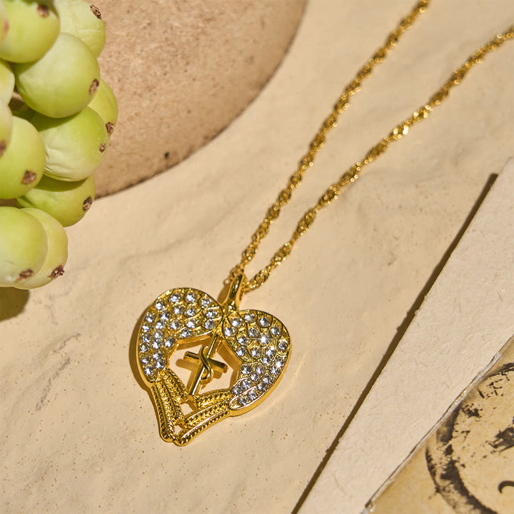 Christianartworkshop Zircon-Encrusted Heart Cross Necklace with Angel Wings: A Symbol of Divine Love & Grace - image 4