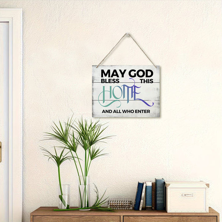 Christianartworkshop May God Bless This Home Distressed White Wooden Wall Decor: Emblem of Household Divine Blessing - image 2