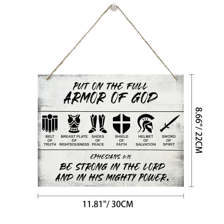 Christianartworkshop Put On The Full Armor of God White Distressed Wooden Wall Decor: Emblem of Spiritual Battle Fortitude - 11.81''*10.24''*0.2''/30*22*0.5cm - image 4