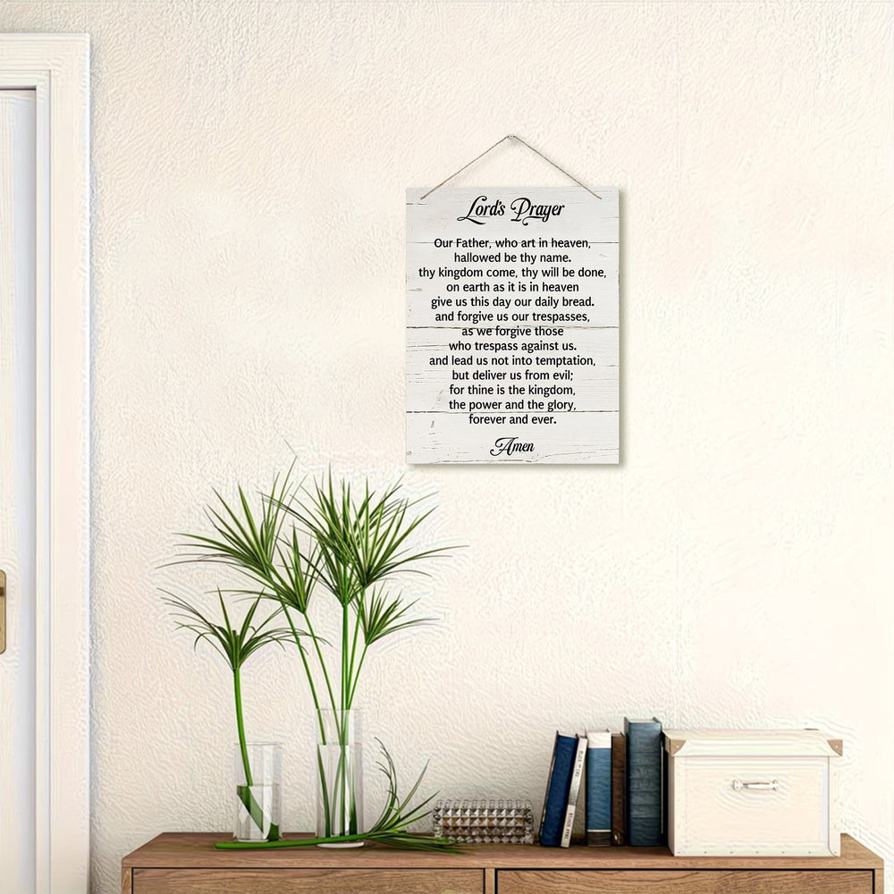 Christianartworkshop The Lord's Prayer Full Text White Distressed Wooden Wall Decor: Emblem of Devout Daily Prayer - image 1