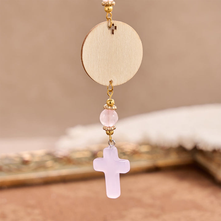 Christianartworkshop Matthew 28:20 Scripture Engraved Wooden Disc Stone Cross Car Charm: A Reminder of Merciful Divine Protection on Every Trip - image 7