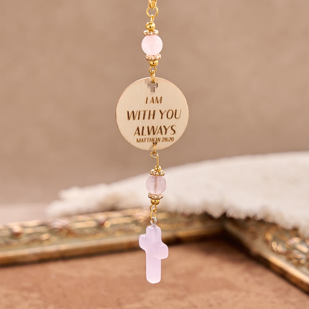 Christianartworkshop Matthew 28:20 Scripture Engraved Wooden Disc Stone Cross Car Charm: A Reminder of Merciful Divine Protection on Every Trip - image 4