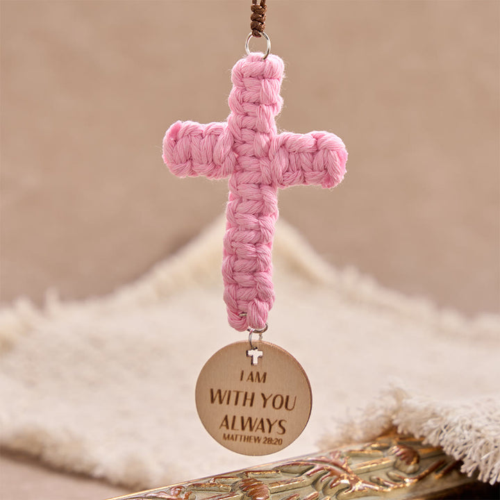 Christianartworkshop Matthew 28:20 Scripture Engraved Wooden Disc Stone Cross Car Charm: A Reminder of Merciful Divine Protection on Every Trip - image 15