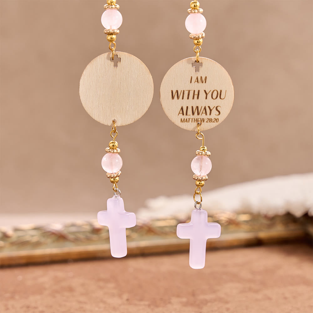 Christianartworkshop Matthew 28:20 Scripture Engraved Wooden Disc Stone Cross Car Charm: A Reminder of Merciful Divine Protection on Every Trip - image 2