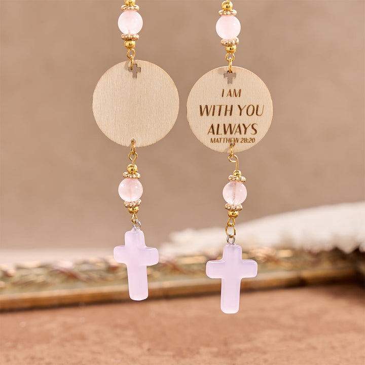 Christianartworkshop Matthew 28:20 Scripture Engraved Wooden Disc Stone Cross Car Charm: A Reminder of Merciful Divine Protection on Every Trip - image 2