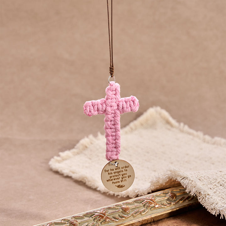 Christianartworkshop Matthew 28:20 Scripture Engraved Wooden Disc Stone Cross Car Charm: A Reminder of Merciful Divine Protection on Every Trip - image 11