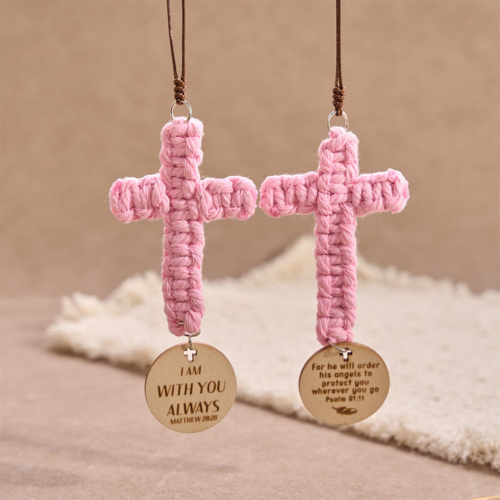 Christianartworkshop Matthew 28:20 Scripture Engraved Wooden Disc Stone Cross Car Charm: A Reminder of Merciful Divine Protection on Every Trip - image 9