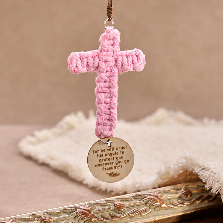 Christianartworkshop Matthew 28:20 Scripture Engraved Wooden Disc Stone Cross Car Charm: A Reminder of Merciful Divine Protection on Every Trip - image 12
