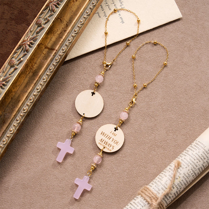 Christianartworkshop Matthew 28:20 Scripture Engraved Wooden Disc Stone Cross Car Charm: A Reminder of Merciful Divine Protection on Every Trip - image 1
