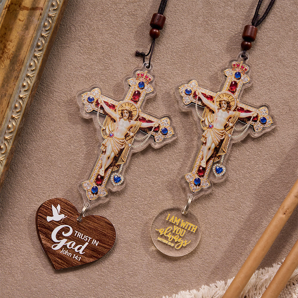 Christianartworkshop Vintage Braided Cord Faith Scripture Crucifix Car Hanging Pendant: A Reminder of Merciful Divine Protection on Every Trip - image 1