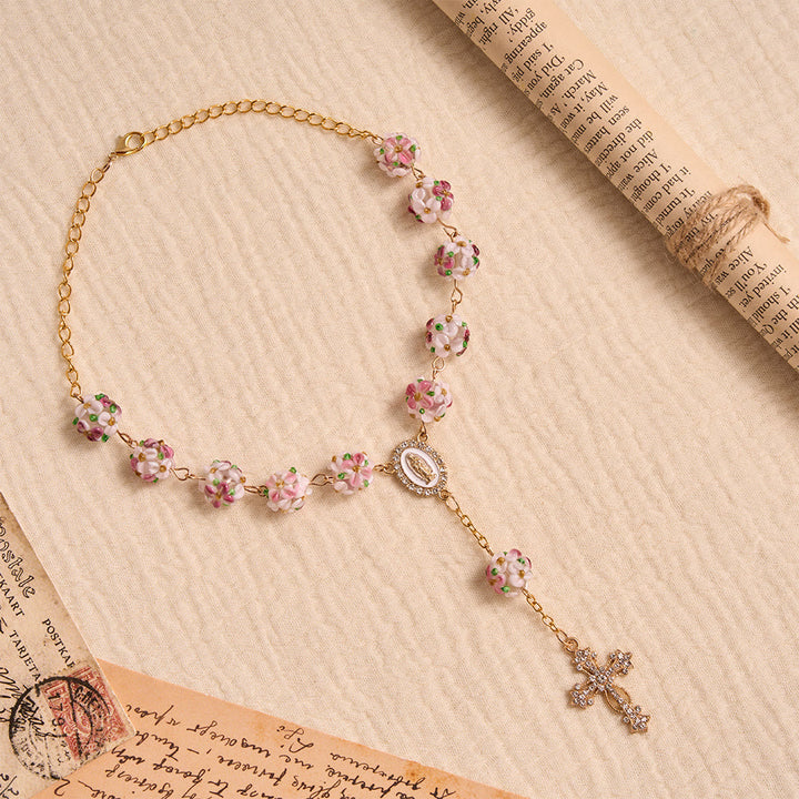 Christianartworkshop Ornate Jeweled Gold Cross Floral Glass Car Rosary: Token of Heavenly Travel Protection - image 6