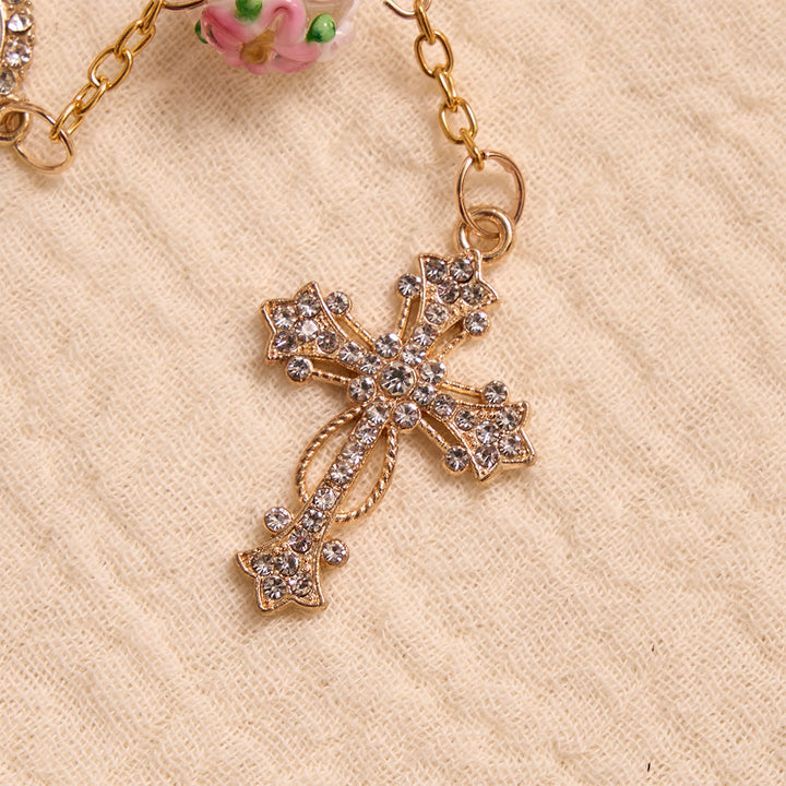 Christianartworkshop Ornate Jeweled Gold Cross Floral Glass Car Rosary: Token of Heavenly Travel Protection - image 9