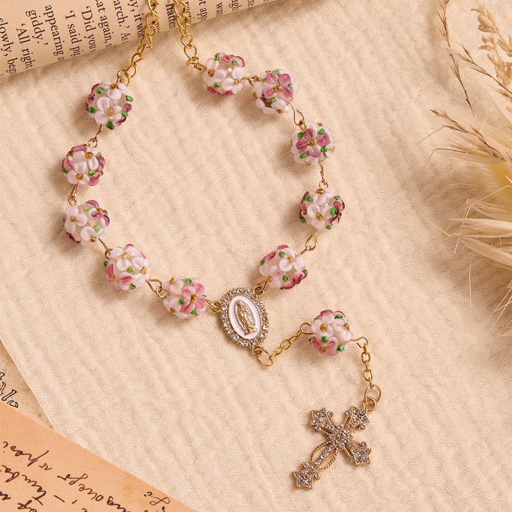 Christianartworkshop Ornate Jeweled Gold Cross Floral Glass Car Rosary: Token of Heavenly Travel Protection - image 4