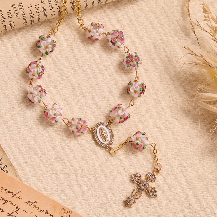 Christianartworkshop Ornate Jeweled Gold Cross Floral Glass Car Rosary: Token of Heavenly Travel Protection - image 4