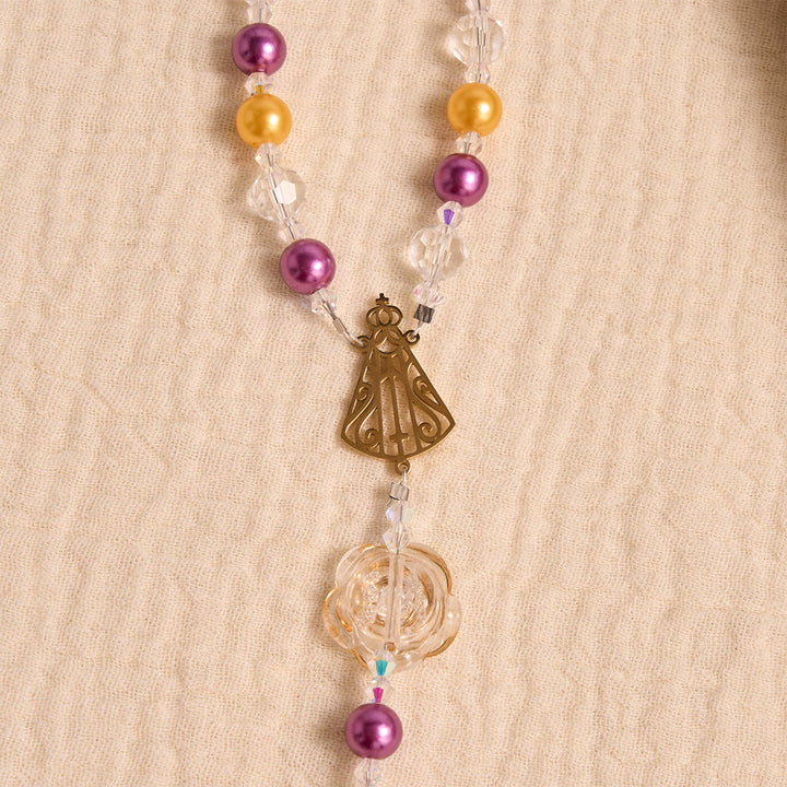 Christianartworkshop Molded Camellia Acrylic Rosary With Gilded Crucifix & Our Lady of Aparecida Filigree Medallion - image 6