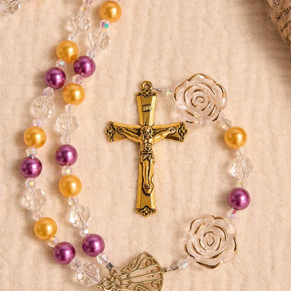 Christianartworkshop Molded Camellia Acrylic Rosary With Gilded Crucifix & Our Lady of Aparecida Filigree Medallion - image 7