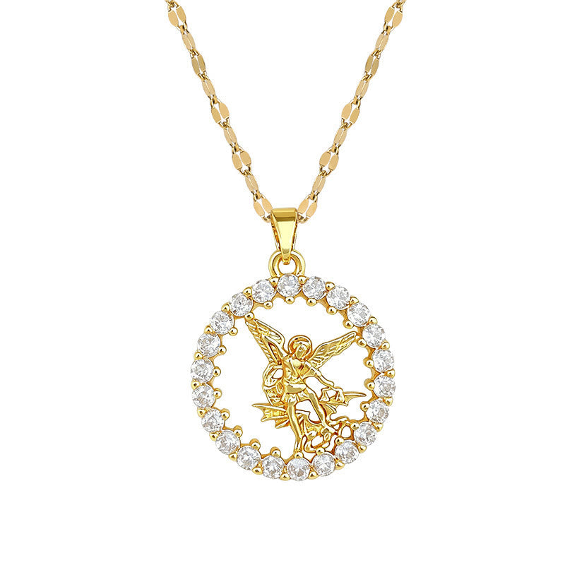 Christianartworkshop Zircon Halo St. Michael Circle Pendant Necklace: Token of Heavenly Archangel Protection - St. Michael - image 0