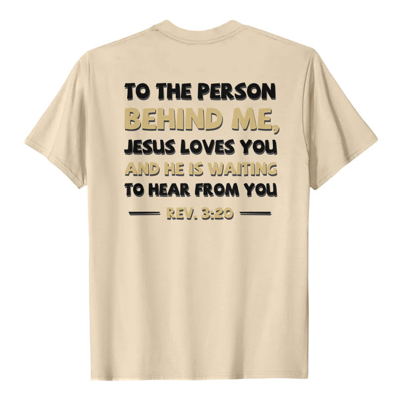 Christianartworkshop Dual-Side Two-Tone Scripture REV.3:20 Letter Print Casual Classic T-Shirt - Beige - 2XL - image 6