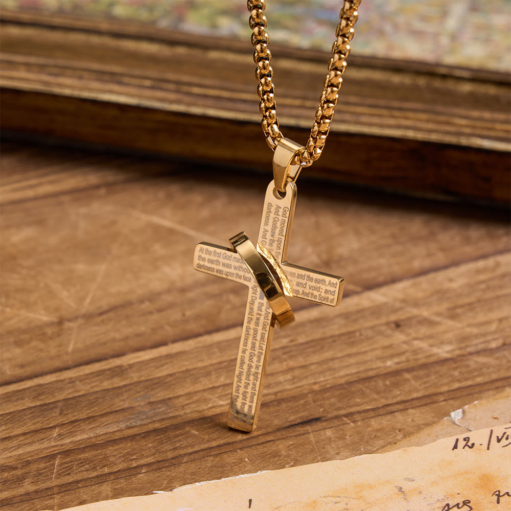 Christianartworkshop Ring Wrapped Laser Scripture Titanium Steel Cross Box Chain Necklace: Emblem of Everlasting Heavenly Promise - Golden - image 2