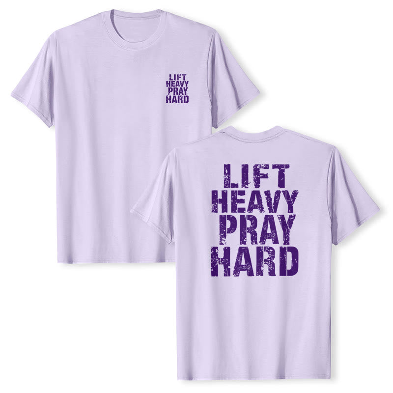 Christianartworkshop Dual-Side Lift Heavy Pray Hard Distressed Letter Print Classic T-Shirt - image 22