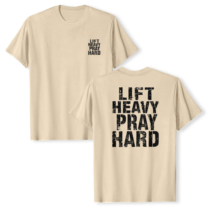 Christianartworkshop Dual-Side Lift Heavy Pray Hard Distressed Letter Print Classic T-Shirt - image 7