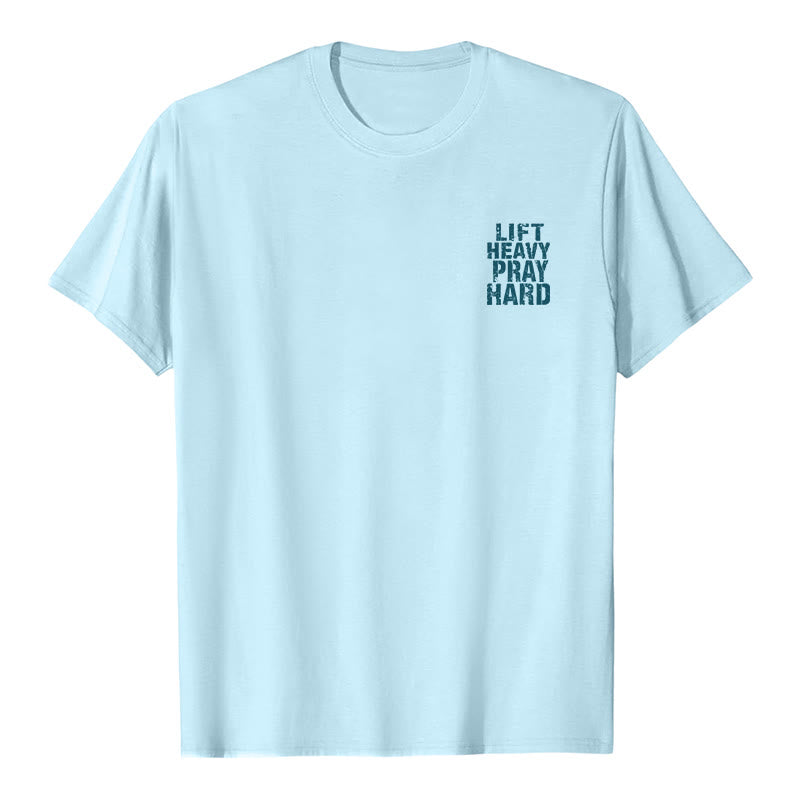 Christianartworkshop Dual-Side Lift Heavy Pray Hard Distressed Letter Print Classic T-Shirt - image 20