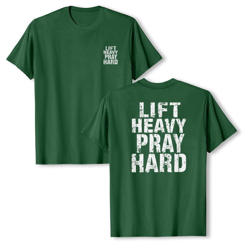 Christianartworkshop Dual-Side Lift Heavy Pray Hard Distressed Letter Print Classic T-Shirt - image 13