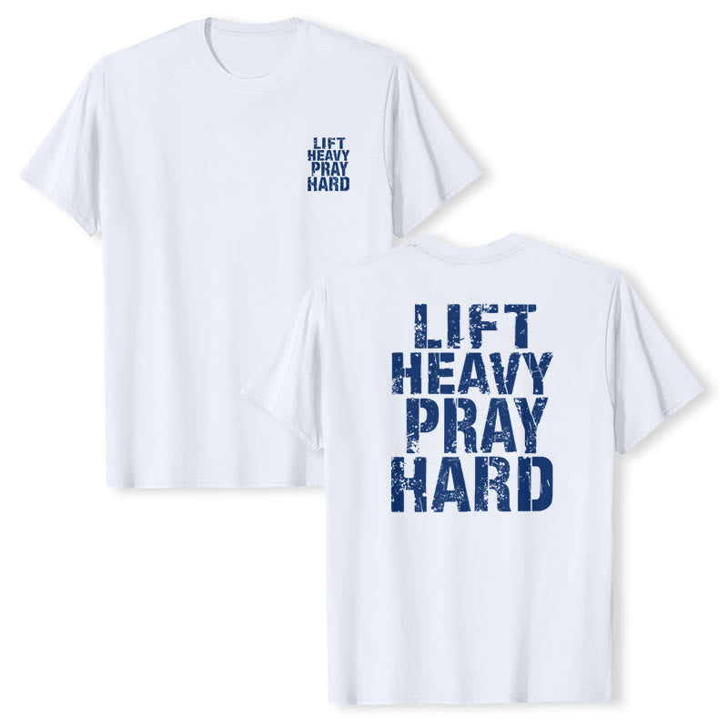 Christianartworkshop Dual-Side Lift Heavy Pray Hard Distressed Letter Print Classic T-Shirt - image 4