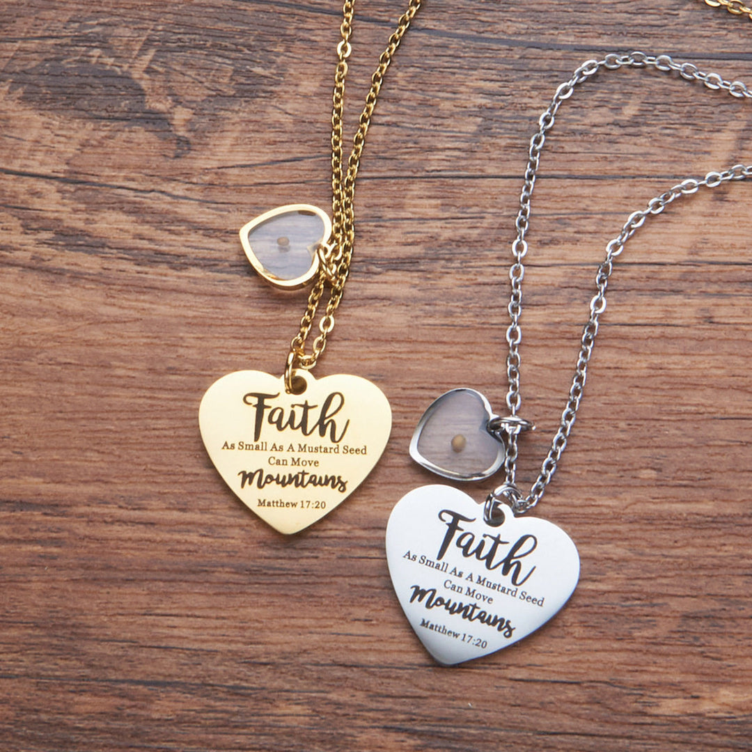 Christianartworkshop Dual Heart Locket Mustard Seed Matthew 17:20 Scripture Necklace: Emblem of Mighty Unwavering Faith - image 1