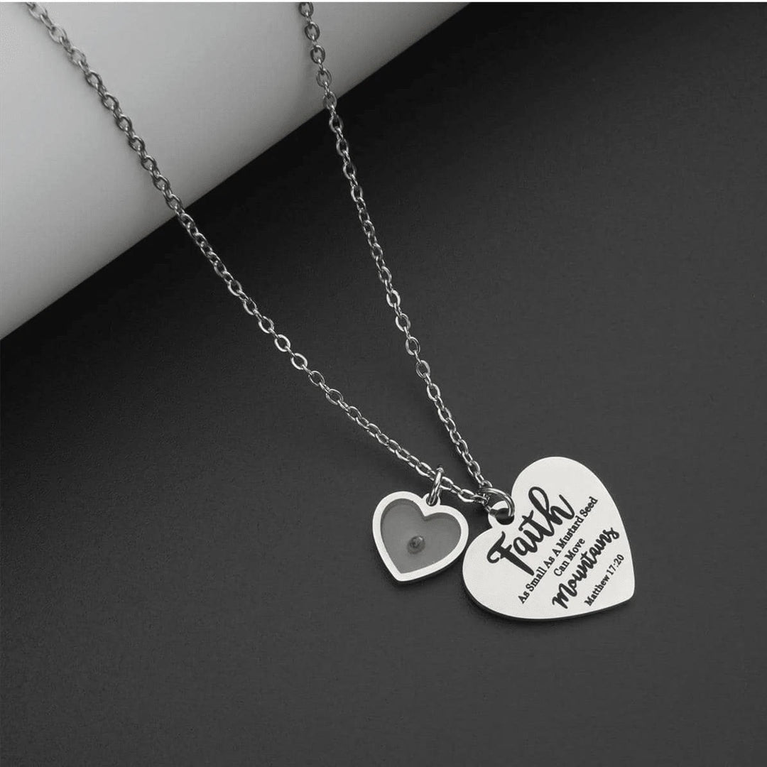 Christianartworkshop Dual Heart Locket Mustard Seed Matthew 17:20 Scripture Necklace: Emblem of Mighty Unwavering Faith - image 5