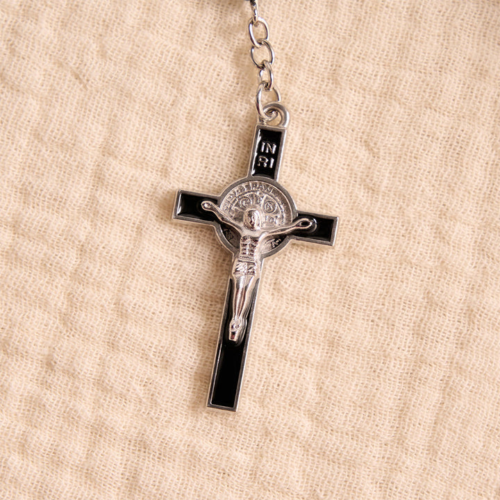 Christianartworkshop Portable Saint Benedict Hematite Rosary With Engraved Metal Storage Case - image 8