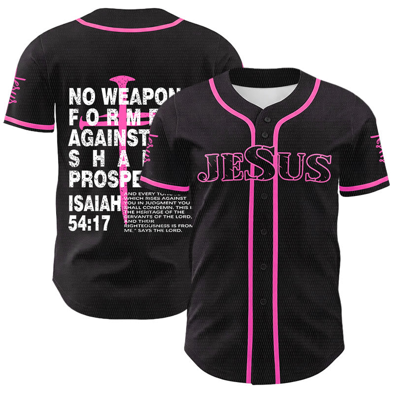 Christianartworkshop No Weapon Formed Against Me Shall Prosper Baseball Jersey - Pink - 5XL - image 15