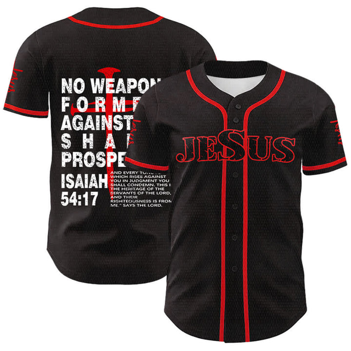 Christianartworkshop No Weapon Formed Against Me Shall Prosper Baseball Jersey - Red - 5XL - image 3